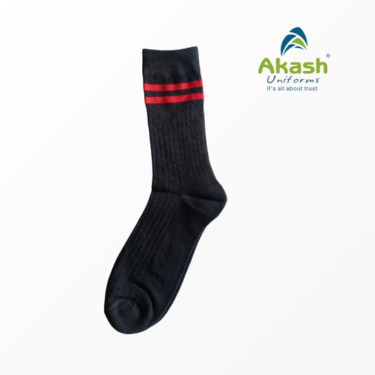 QUEENS' COLLEGE SOCKS BLACK WITH MAHROON PATTI