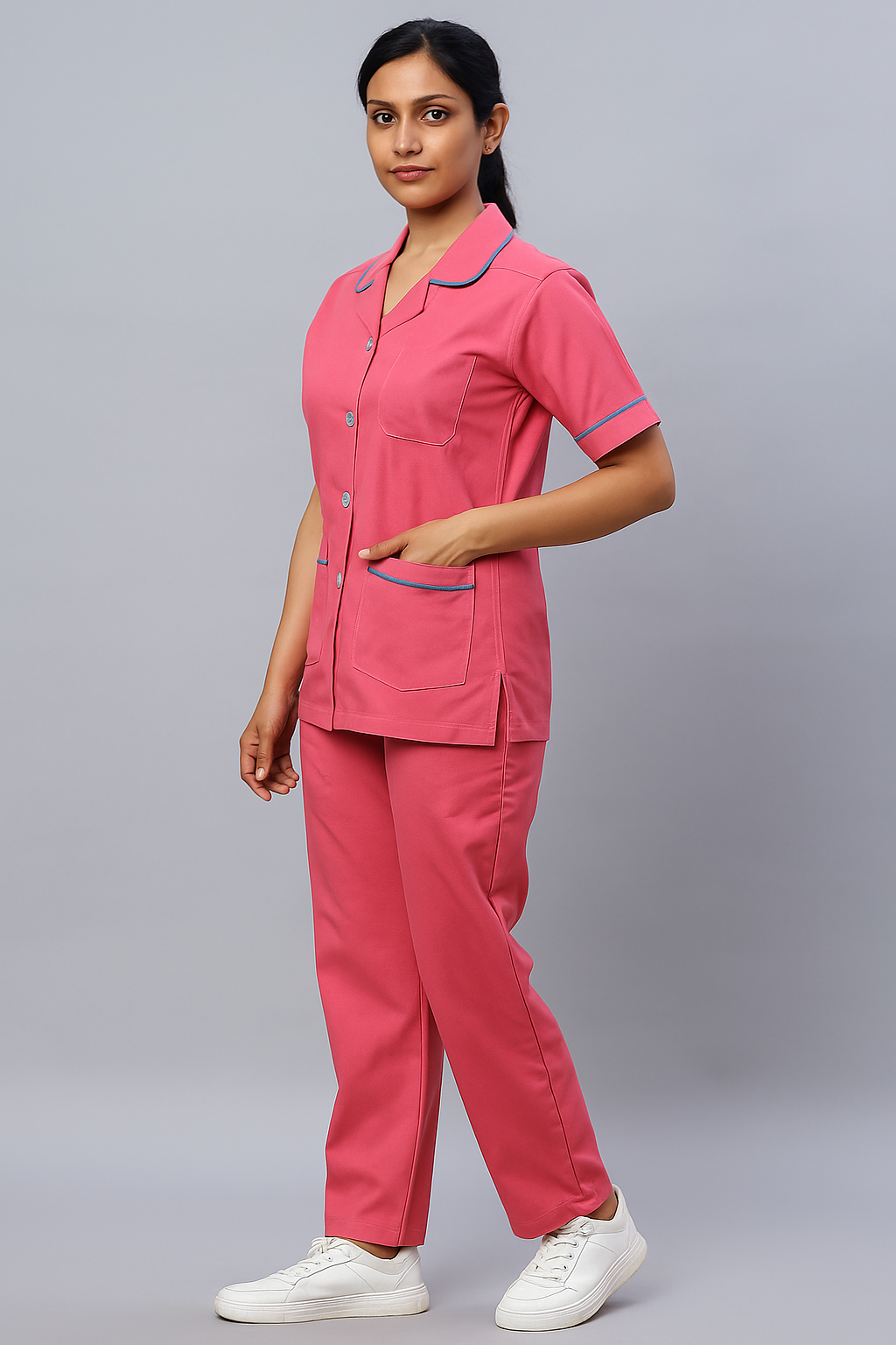 Women’s Pink Hospital Nurse Uniform Set – Half Sleeve Top & Pants