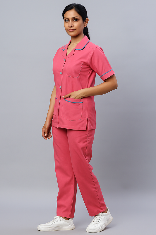 Women’s Pink Hospital Nurse Uniform Set – Half Sleeve Top & Pants