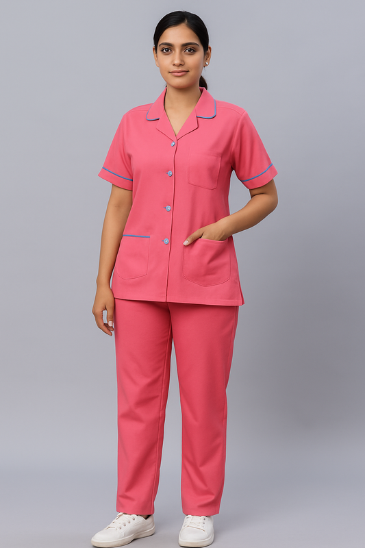 Women’s Pink Hospital Nurse Uniform Set – Half Sleeve Top & Pants